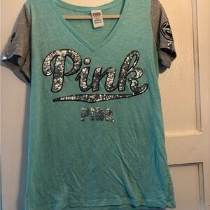 PINK Victoria's Secret Kids Sequin Tee - Aqua and Gray
